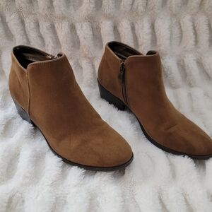 Xappeal Brown Zip Booties 1" Heel